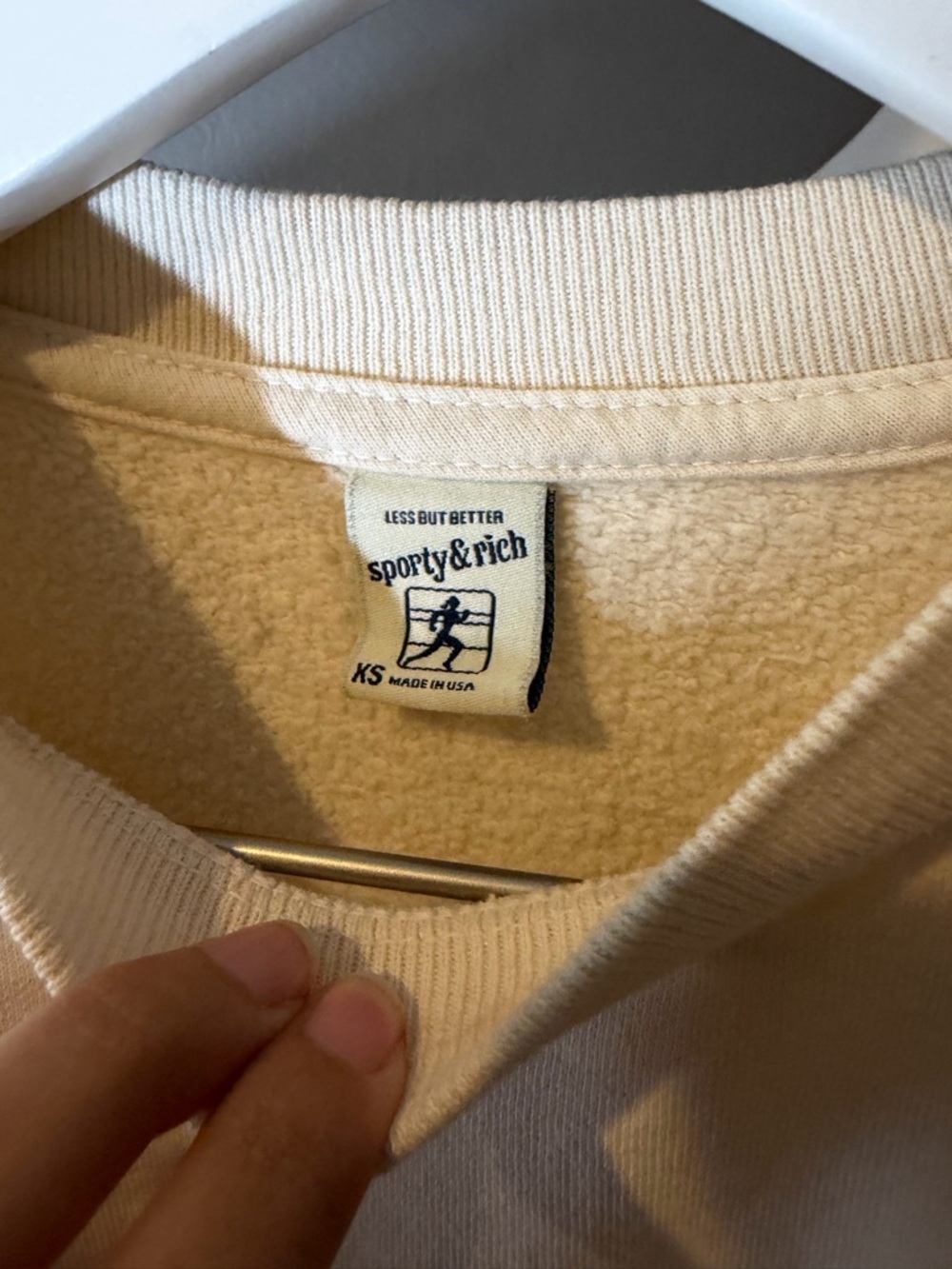 Sporty & Rich Cream Crewneck with Navy Logo - Picture 3 of 7